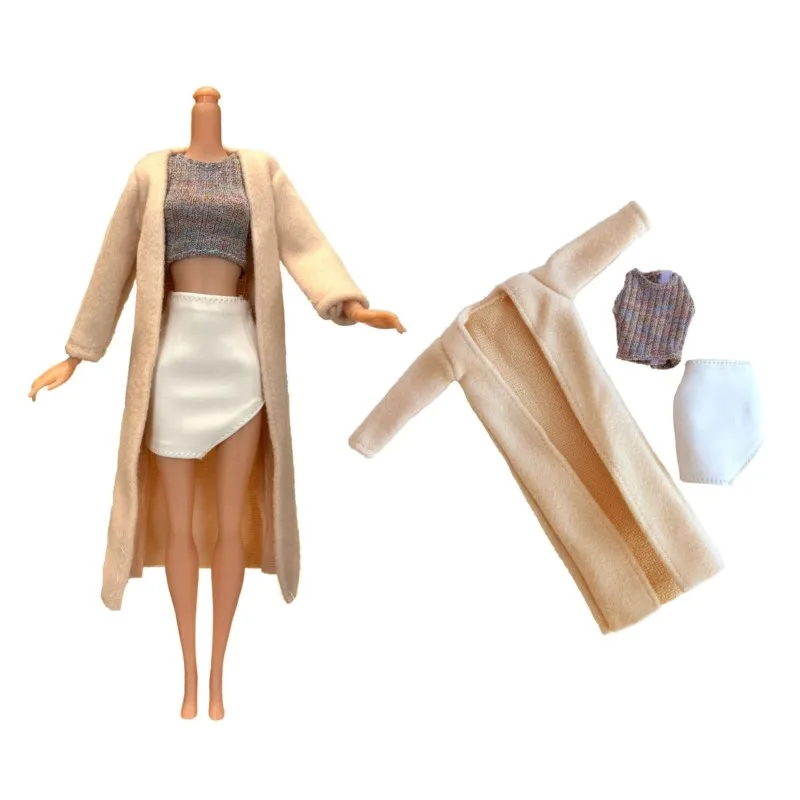 새로운 1세트 인형 옷 코트+이너+스커트 의류 영국 스타일 드레스업 소녀 놀이집 장난감 30CM 1/6 BJD 인형 액세서리
