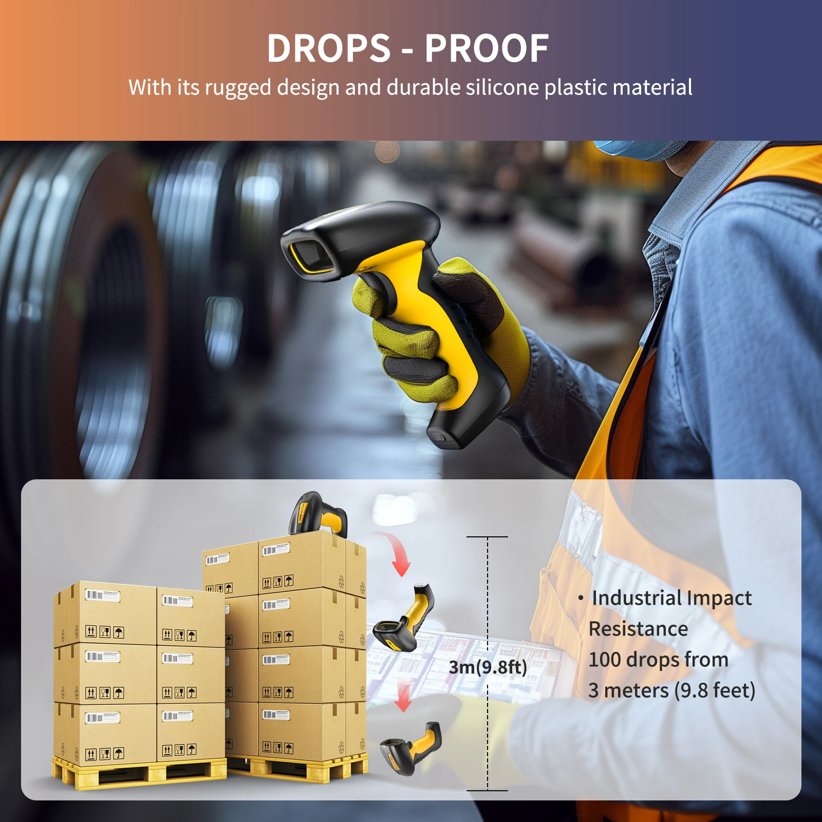 NETUM RD-2023 RD-2024 Ultra-Rugged Handheld Corded Wireless DPM 2D Barcode Scanner With Charging Base