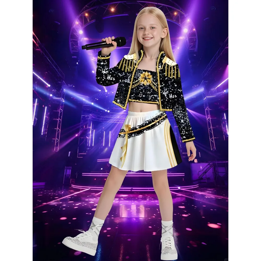키즈 케이팝 루미 조이 미라 코스프레 헌트릭스 의상 3D 프린트 악마 사냥꾼 미라 무대 의상 어린이 할로윈 파티 의상 세트