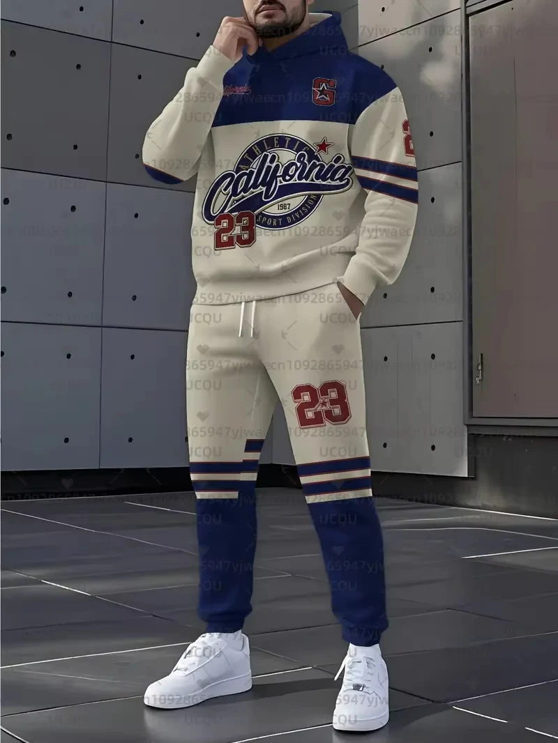 

Мужские и женские комплекты с капюшоном + брюки, повседневные комплекты из 2 предметов, повседневная толстовка с капюшоном для занятий спортом на открытом воздухе в Калифорнии No 23