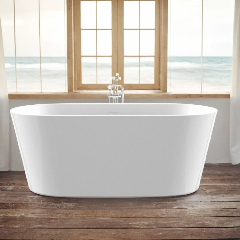 

55" Acrylic Free Standing Tub - Classic Oval Shape Soaking Tub, Adjustable Freestanding Bathtub with Integrated Slotted Overflow