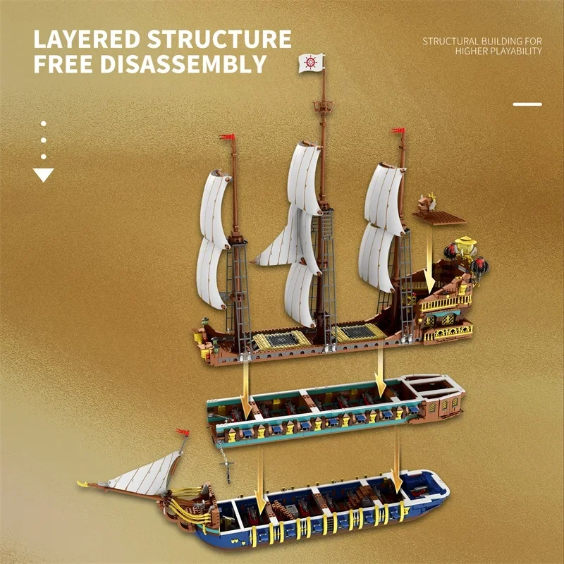 2830PCS Royal Sunshine Sailing Ship Building Blocks Sun Pirate Boat Assembly Model Bricks Education Toys For Kids Holiday Gifts