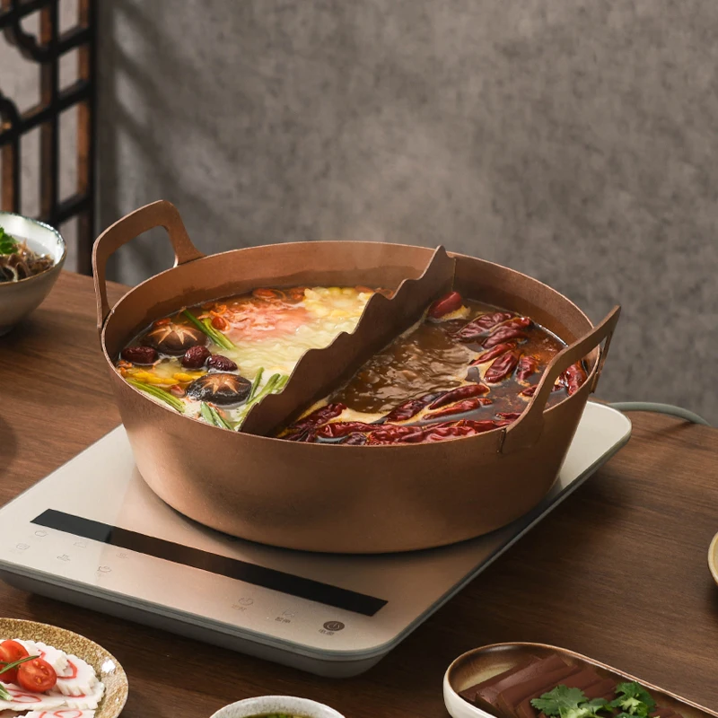 Stainless Steel Double-flavor Hot Pots, Commercial Mountain-style Hotpot Cooking Pot,Retro Old-fashioned Gas Stoves Chafing Dish