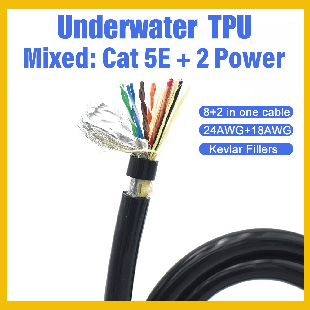 TPU Mixed Signal Power Cat 5E 8+2 Cores Shield Cable 4*2*0.2mm2+2*0.75mm2 Wire Marine Underwater Robot Oil Chemical Resistant