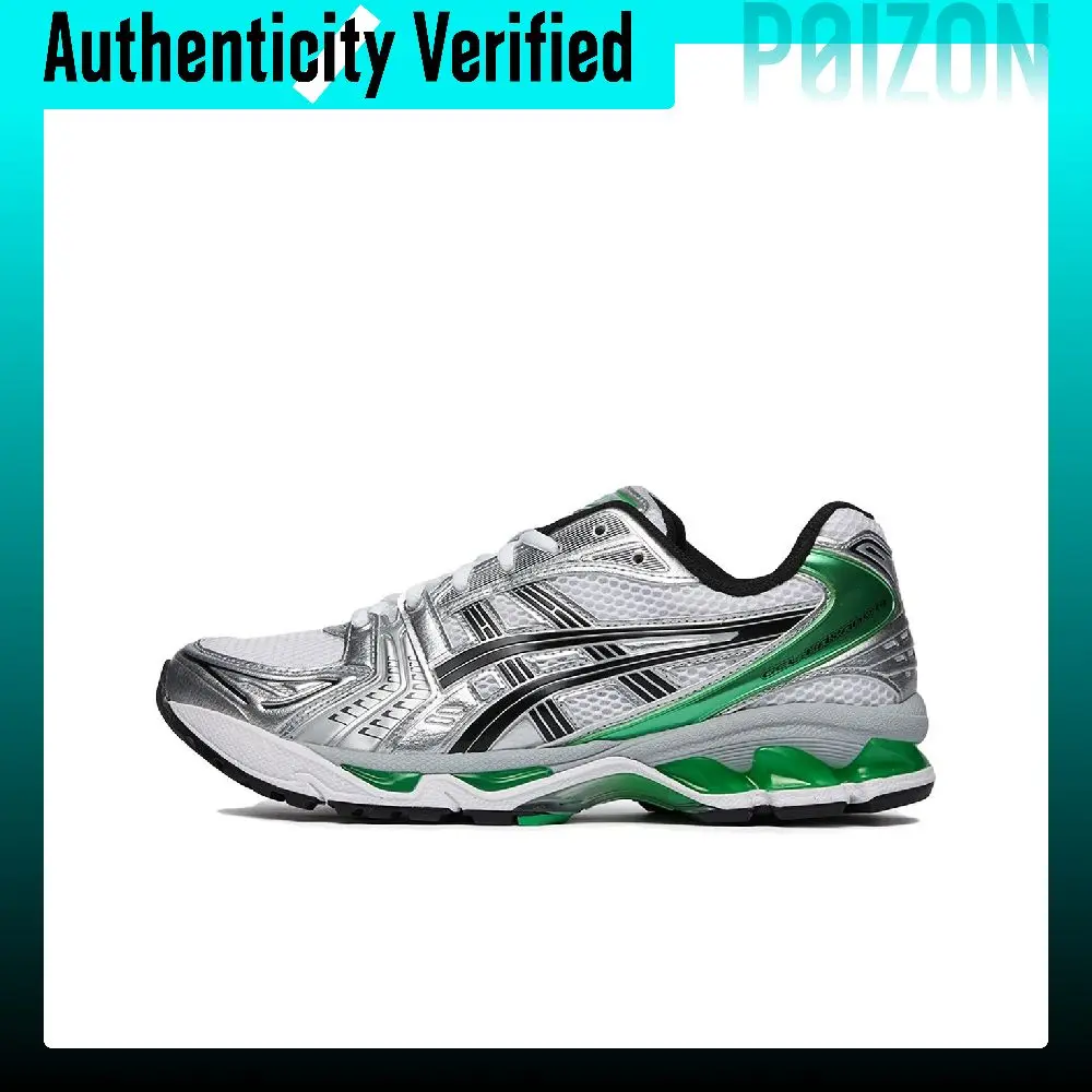 Zapatillas de running ASICS Gel-Kayano 14 para hombre, modelo de caña baja, color plateado/negro/verde, 1201A019-110.