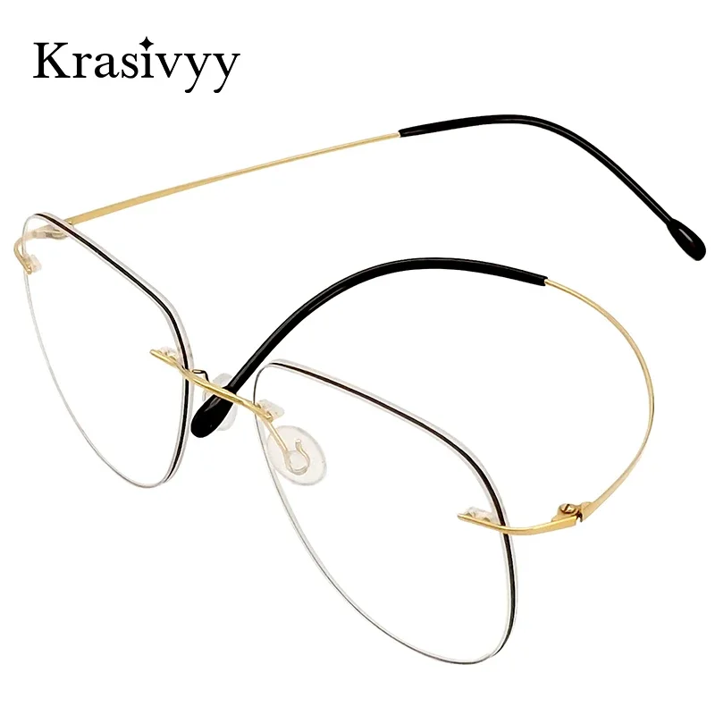 Krasivyy Pure Titanium Rimless Glasses Frames Men Pilot Ultralight Optical Prescription Eyeglasses Women Brand Designer Eyewear