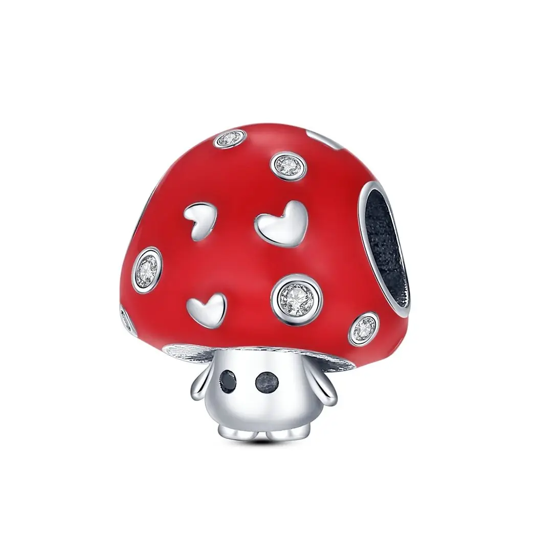 

925 Silver Charm Bead Cute Mushroom Fit Original Bracelet Pendnat Diy For Woman Fine Jewelry