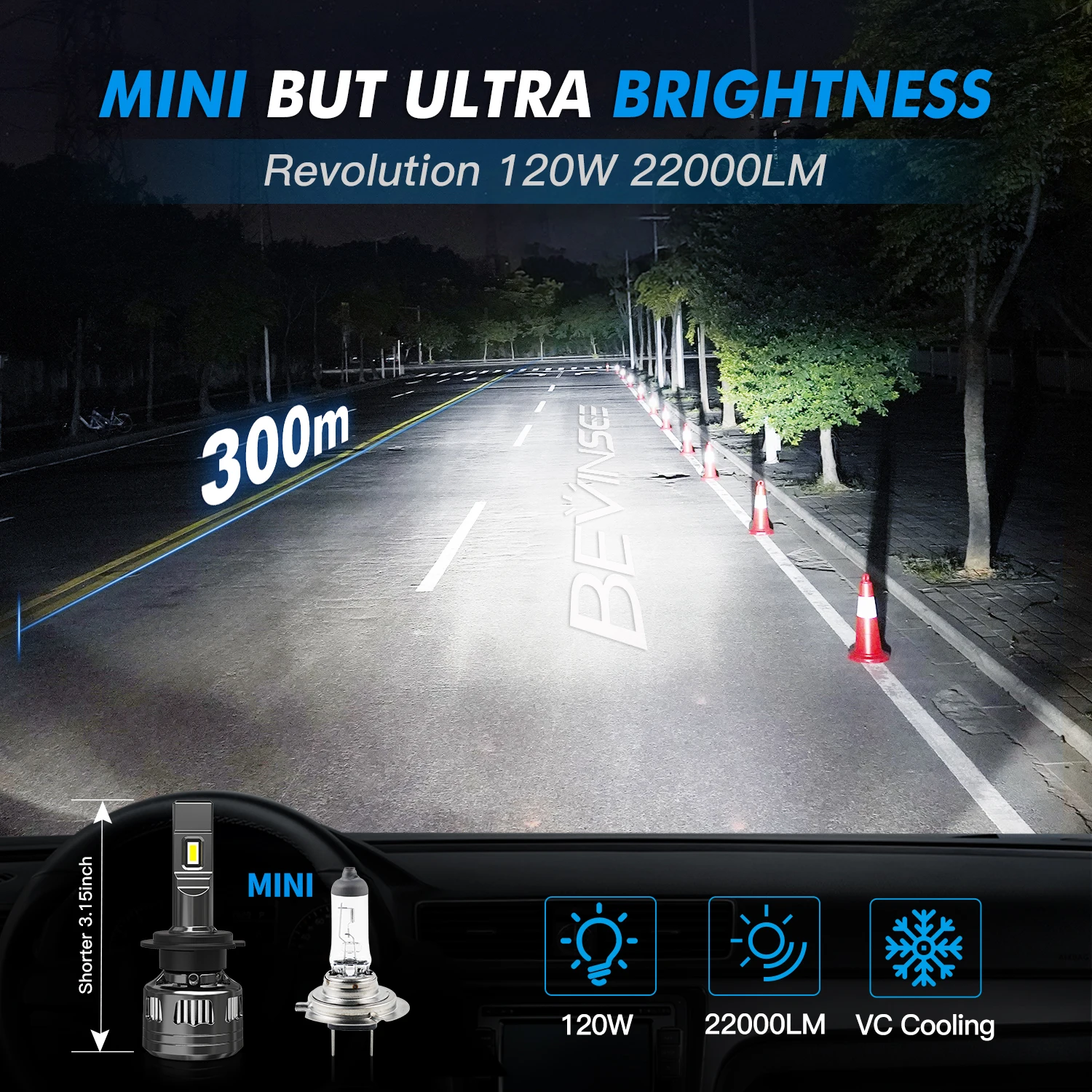 BEVINSEE V45 H7 LED Car Headlight Bulbs CANBUS H4 Hi/Lo Beam 120W 22000LM H11 H1 9005 HB3 9006 HB4 9012 HIR2 Auto Head Lamps 12V