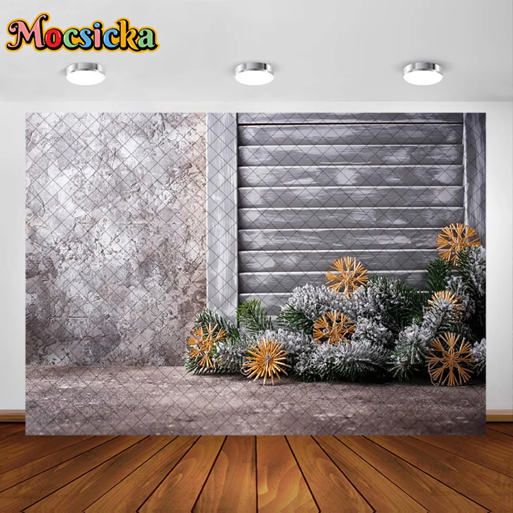 Mocsicka Photography Background Christmas Fireplace Xmas Tree Wreath Decoration Backdrop Family Photo Holiday Photo Studio Props