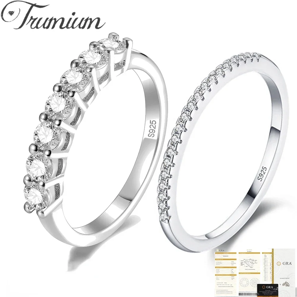 Trumium 1.1mm D Color Moissanite Rings for Women 925 Sterling Silver Wedding Band Half Eternity Stackable Engagement Ring