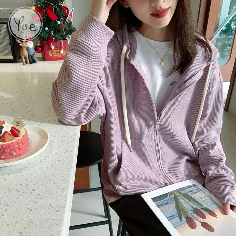 

Новая коллекция 2026: Модная ретро-куртка с капюшоном из вафельной ткани для весны и осени, универсальная, в стиле Lazy Wind