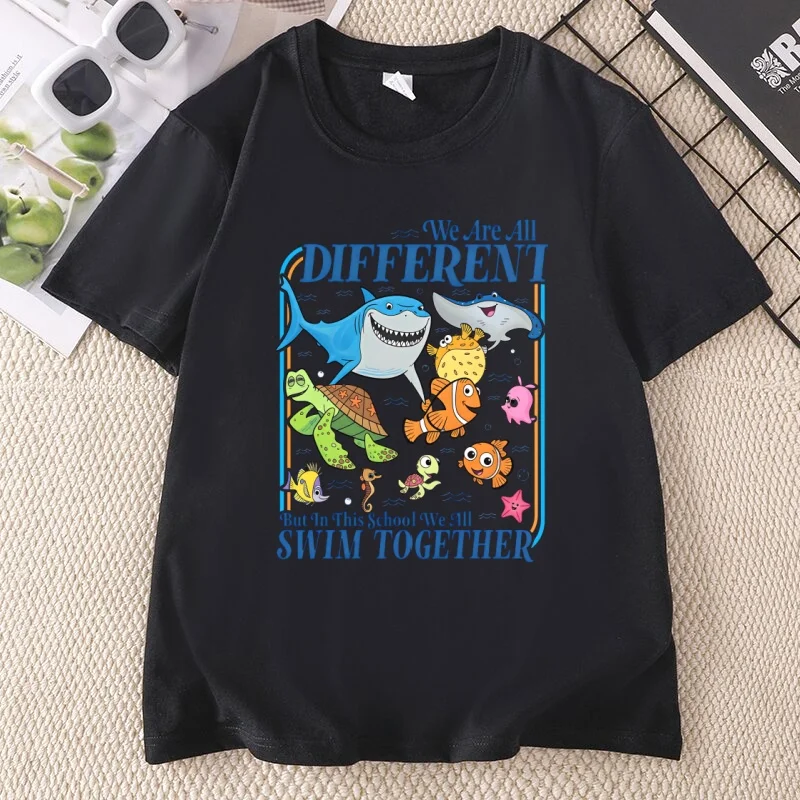 We Are All Different But in This School T-shirt Men Women Ocean Animals Graphic T Shirts Casual Round Neck Printed Tshirts