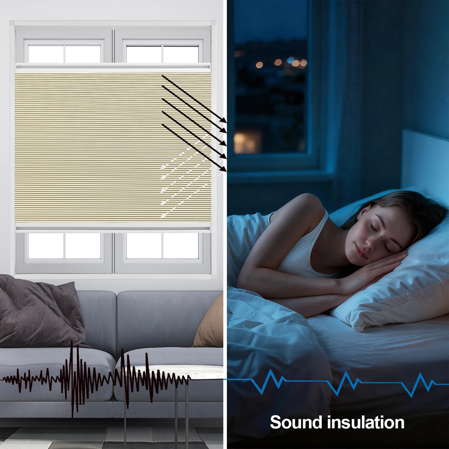 Top Down Bottom Up Total Blackout, Light Filtering Honeycomb Blinds for Privacy Insulation and Mordern Home Decor
