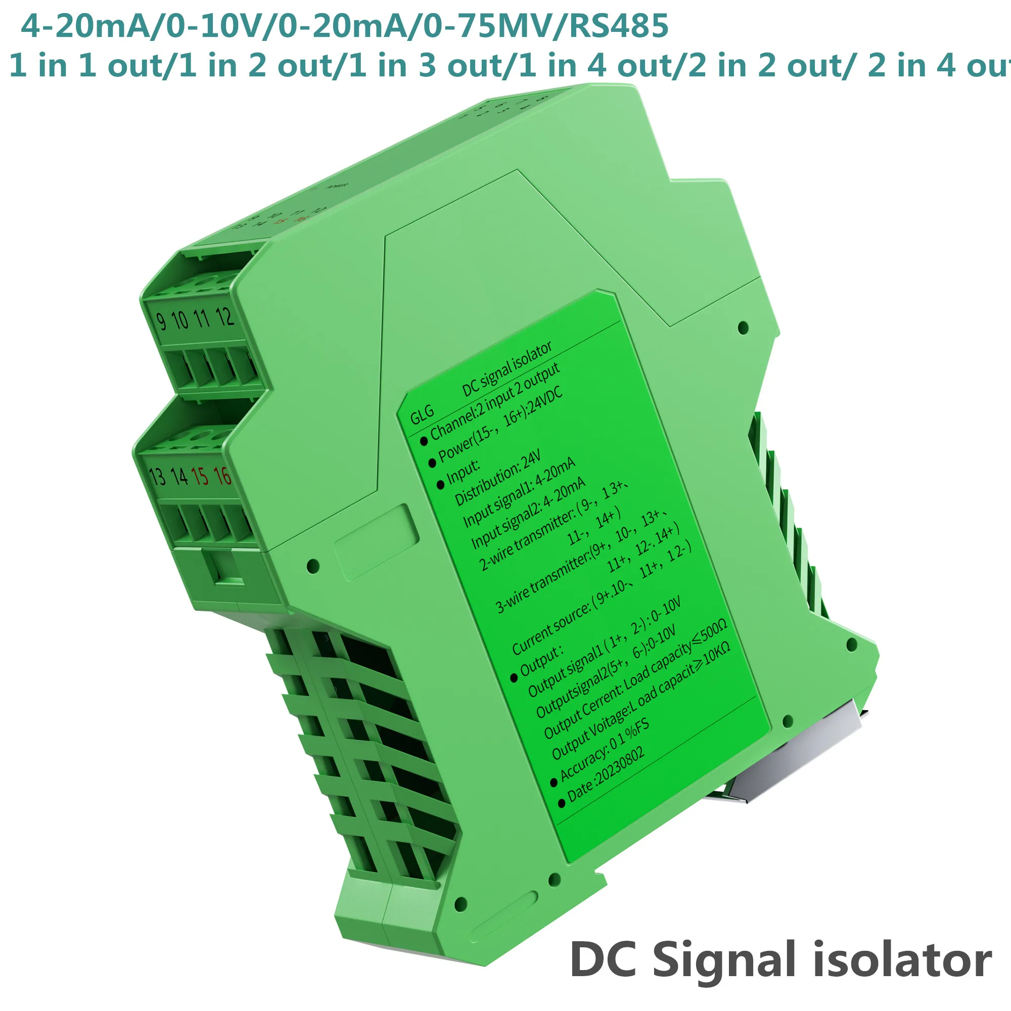 Analog DC Signal Isolator Transmitter 0-10v 4-20mA rs485 Analog Signal Isolator Multi-input Output Galvanic Signal Converter