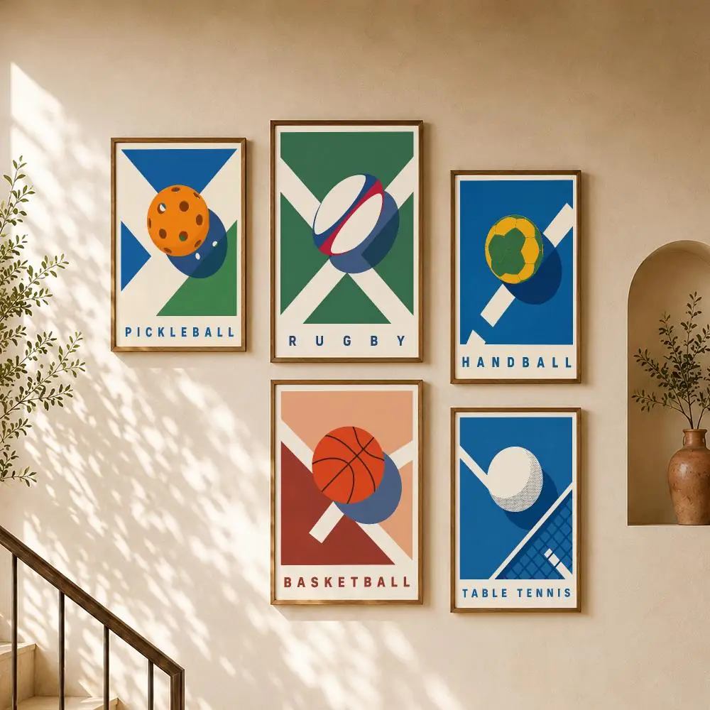 Retro Minimalist Sports Tennis Baseball Football Basketball Balls Poster Home Room Cafe Club Decor Aesthetic Art Wall Painting