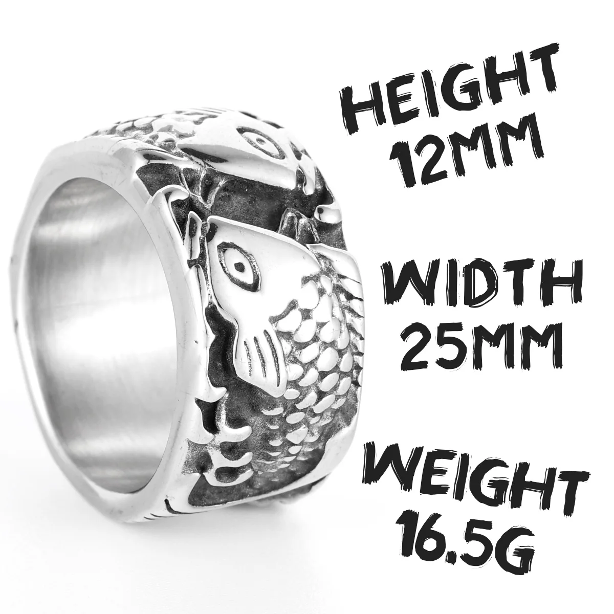 Stainless Steel Men Rings Relief Fish Animal Punk Trendy for Women Biker Fashion Jewelry Halloween Creativity Gift Wholesale