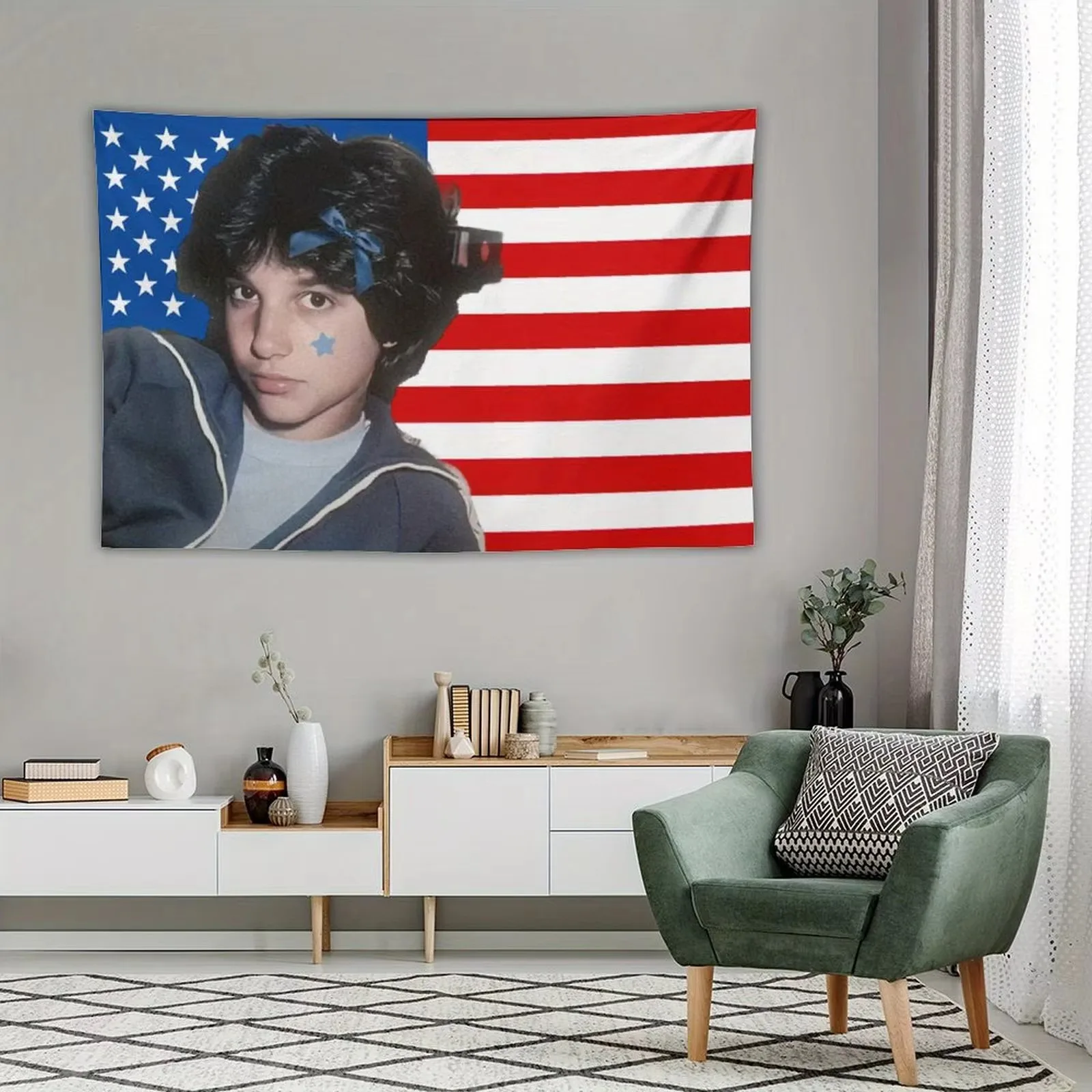 Ralph Macchio Vintage American Flag Tapestry, The Karate Kid Super Fine Fiber Wall Hanging for Bedroom Living Room Dorm Decor
