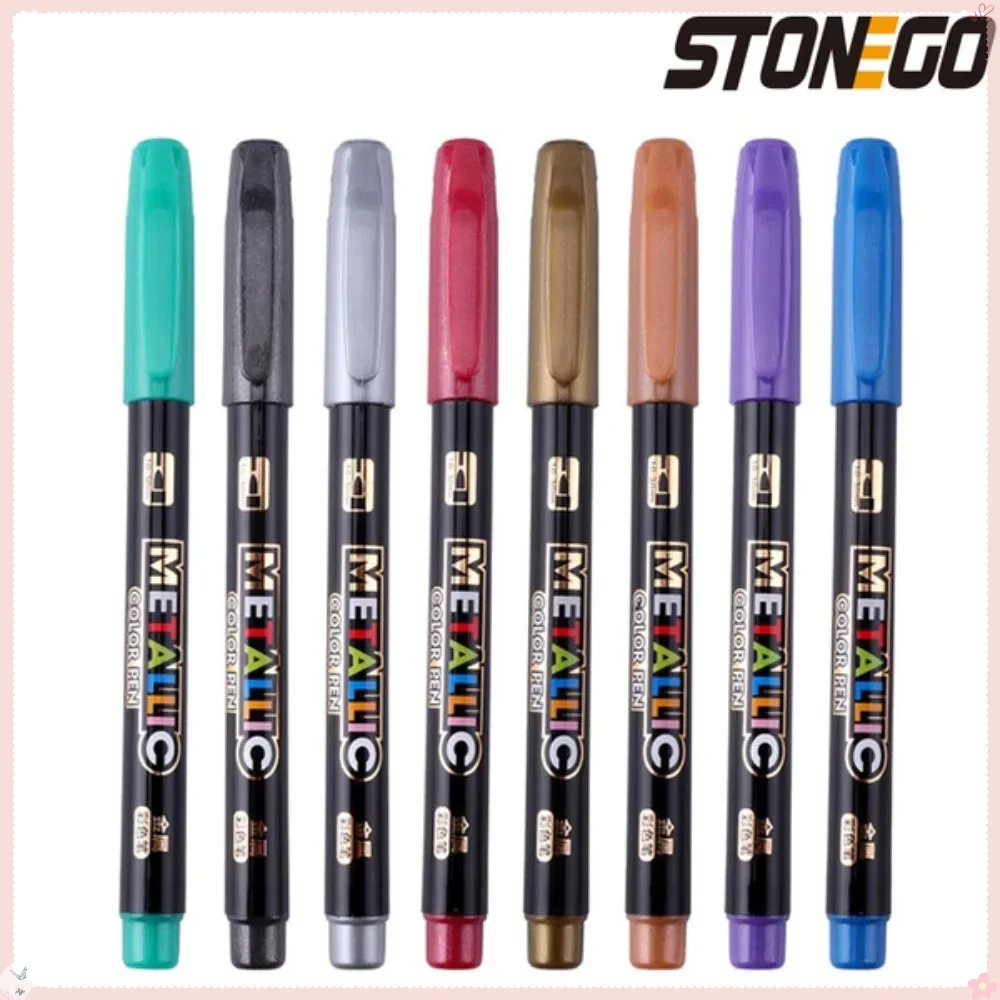 STONEGO 8-Color Metallic Water Paint Marker Pens, Permanent Art Markers for Drawing and Painting