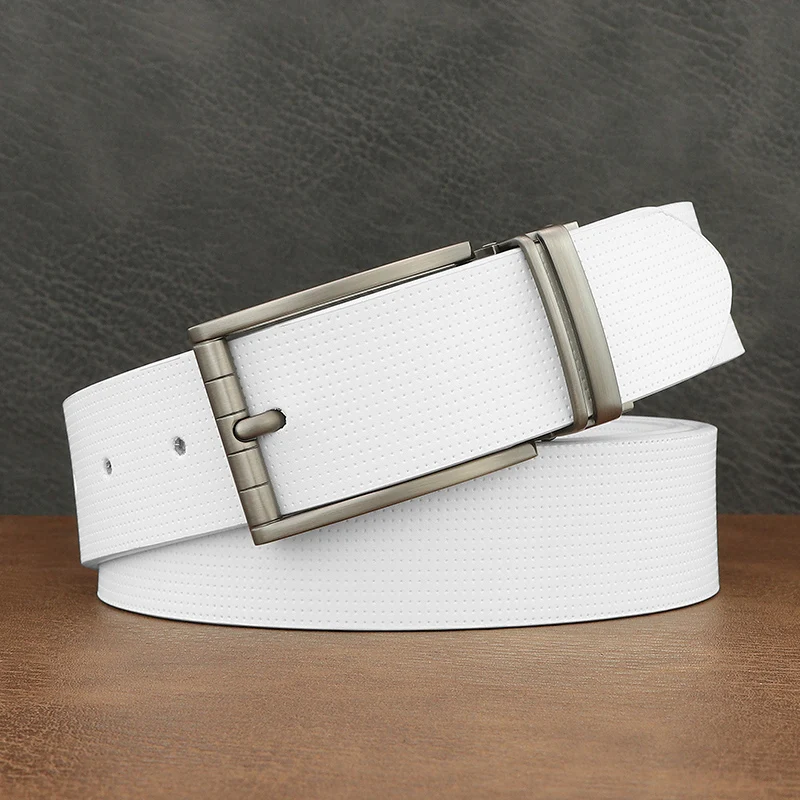 

Designer white belts men fashion 2025 genuine leather waistband classic gray pin buckle waist strap 3.3cm cowskin Waistband