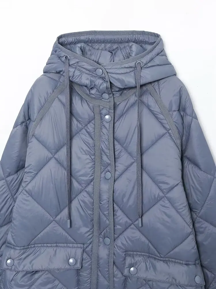 Frühling 2026 Damen Faionable Lange Version Lose Baumwolle Jaet Lazy Sle Schlankheitseffekt Oberbekleidungsmantel mit Kapuze Einzelb...