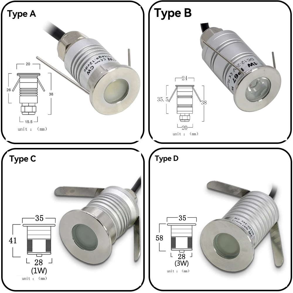 Imagem -02 - Recesso Led Underground Light Impermeável Deck Lamp Jardim Quintal Praça Paisagem Stair Spot Light Paisagem ao ar Livre 1w 3w Ip67 12v