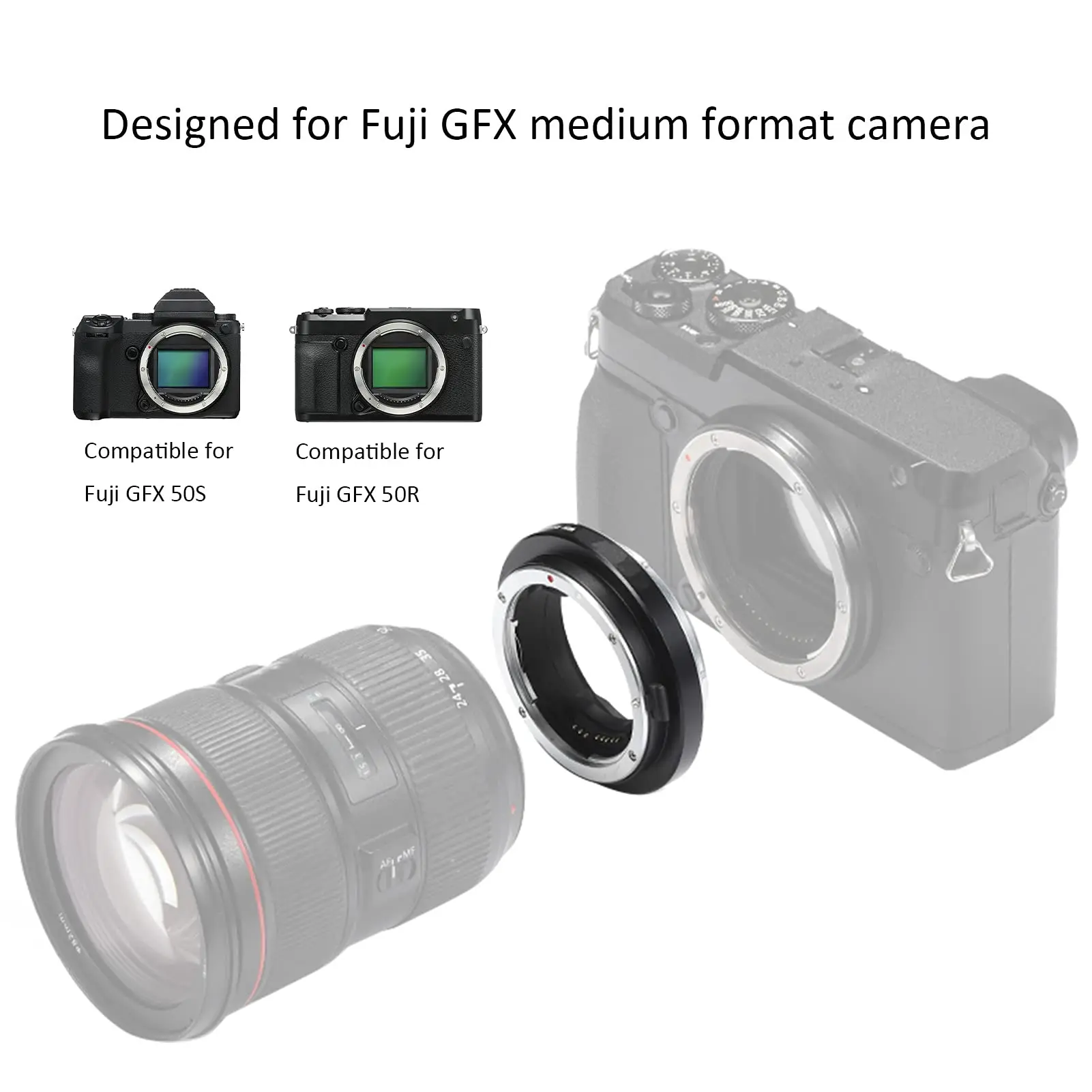 EF-GFX Adapter Ring for Fujifilm GFX Mount Medium Format Cameras to Canon EF Lenses, Autofocus, for GFX50S/GFX50R/GFX100S/GFX100