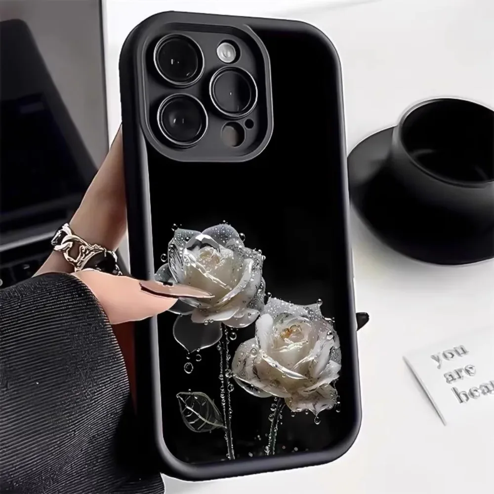 

Crystal rose phone case for iPhone 16 15 14 13 12 11 Pro/ Max/Plus shock-proof rear cover anti-fingerprint