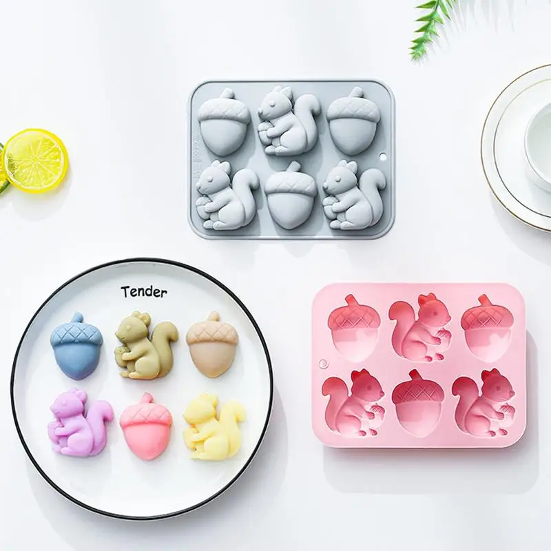 *6-hole Squirrel Oak Cake Silicone Molds Autumn Harvest Festival Ice Grid Chocolate Baking Mould Cake Decorating Tools - view 2