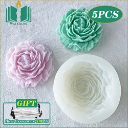 5PCS 3D Large Peony Silicone Candle Mold DIY Handmade Creative Flower Aromatherapy Plaster Resin Soap Making Supplies Home Gifts