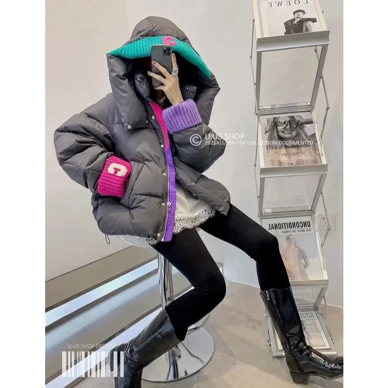 Women\'s Korean Version of The New White Fashion Warm Cotton Coat Design Loose Straight Down Jacket Simple Casual Winter Coat