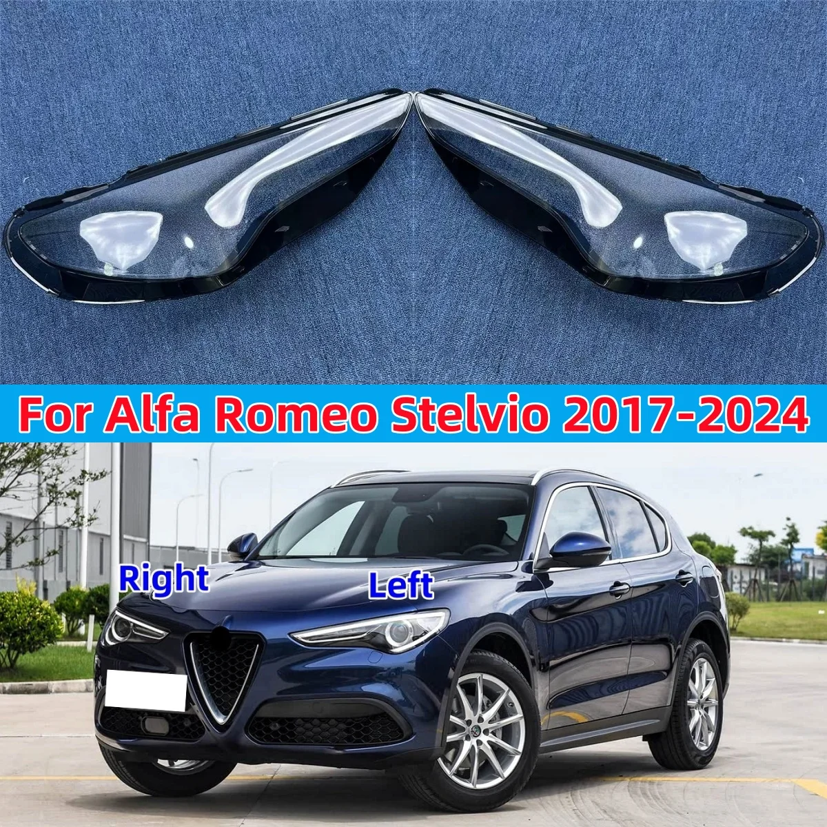 For Alfa Romeo Stelvio 2017 2018 2019 2020 2021 2022 2023 2024 Car Headlights Glass Headlamp Frame Shell Clear Lampshade Cover