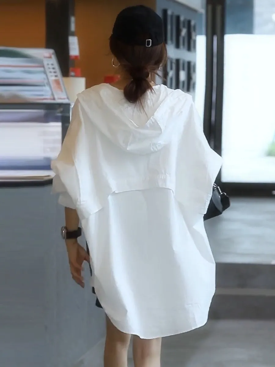 

Loose Oversized Hooded Shirt Women's Spring Summer New Korean Style Sun Protection Fashion Versatile Shirt Jacket Women