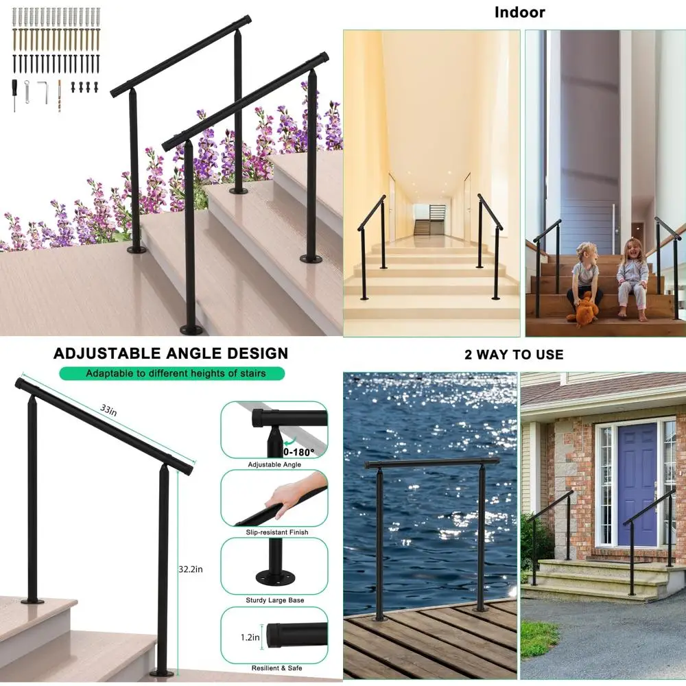 درابزين الدرج المعدني في الهواء الطلق لمدة 2-3 خطوات، نظام درابزين الشرفة من الحديد المطاوع باللون الأسود