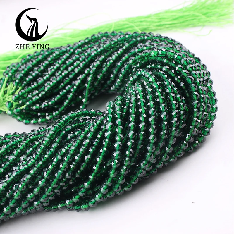 Zhe Ying 4mm Emerald Green Zircon Beads Fashion AAA Faceted Cubic Zirconia Beads for Bracelet Necklace Earring Making
