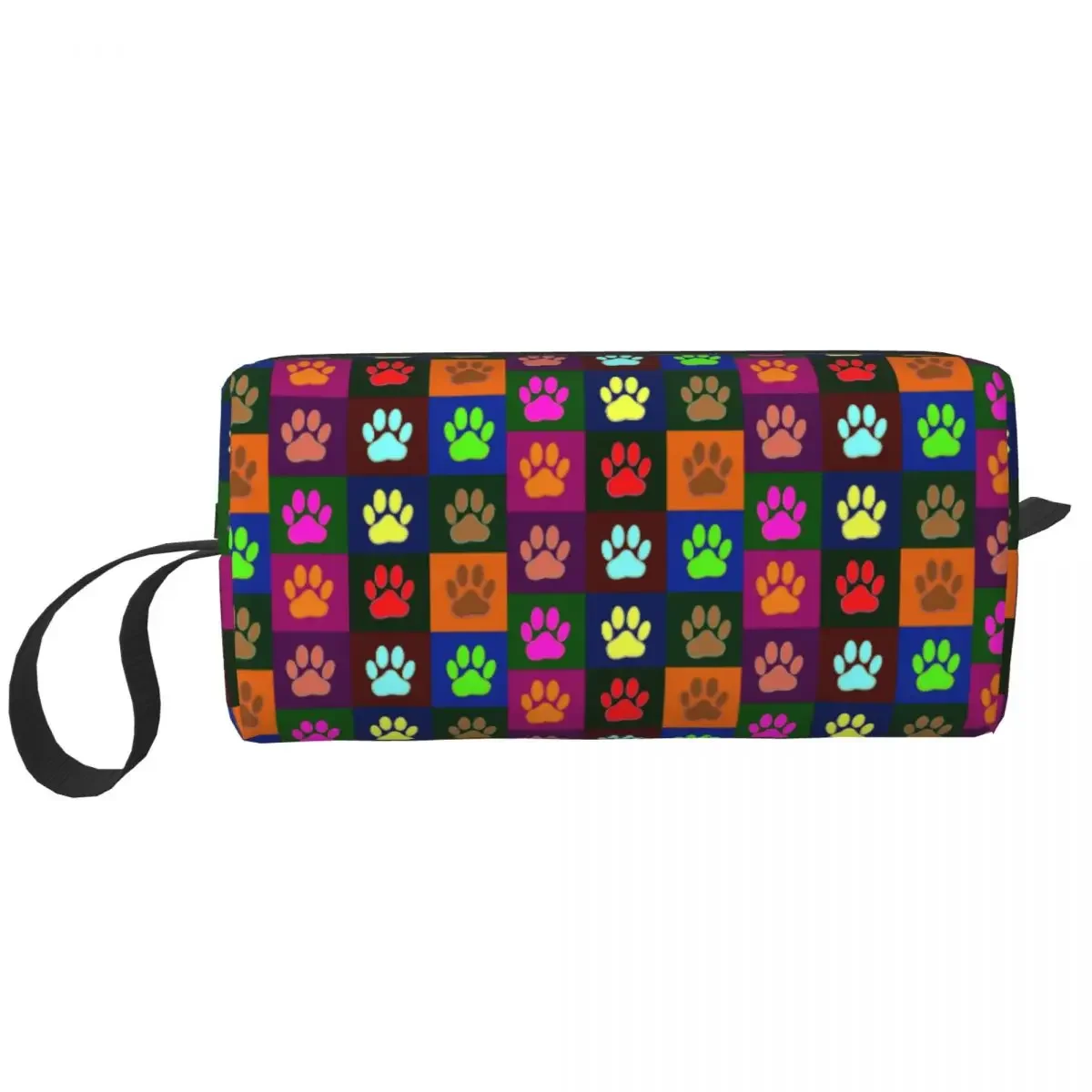 Fashion Colorful Paw Prints In Squares Travel Toiletry Bag for Pretty Dog Lover Feet Cosmetic Makeup Beauty Storage Dopp Kit