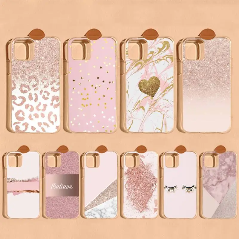 Custodia per telefono con glitter rosa oro rosa per iPhone 14 11 12 13 Mini Pro XS Max Cover 6 7 8 Plus X XR SE 2020 Funda Shell
