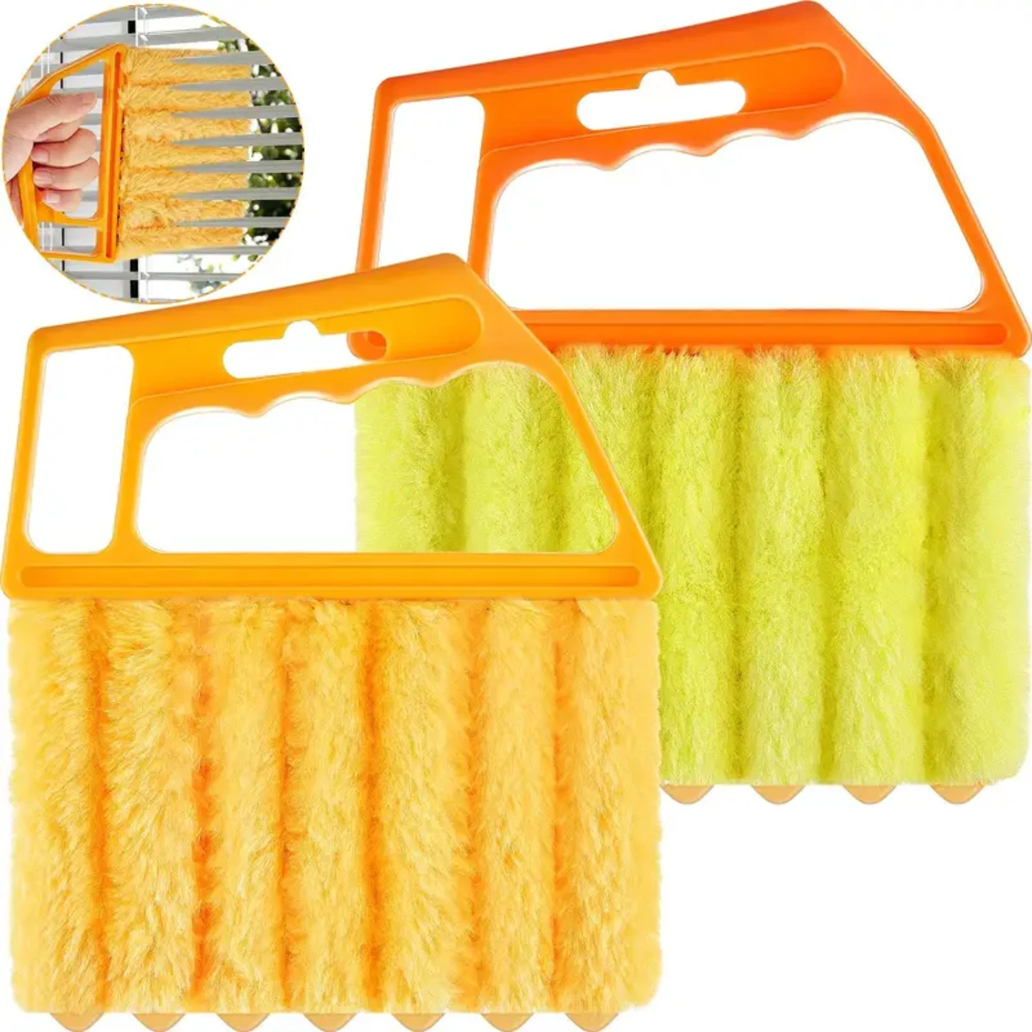 Mini Hand-Held Window Shutters Dusting Brush - 2 pc Set - Reusable Blind Dust Cleaner Tool with 7 Fingers for Easy Air Condition