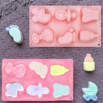 35孔矽膠模具,可用於製作嬰兒派對裝飾,包括嬰兒腳印、奶瓶、奶嘴、連身衣、搖籃、小熊造型糖果巧克力模具以及蛋糕裝飾。 8 最佳銷售 嬰兒矽膠模具 - №8