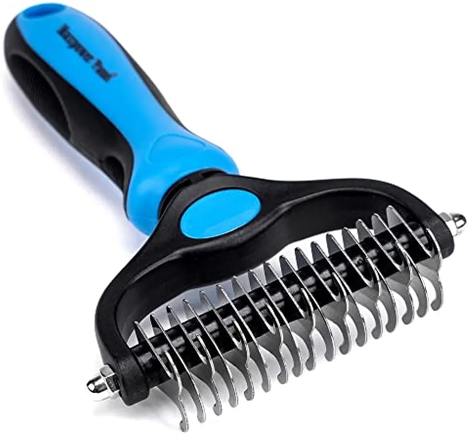 

Pet Grooming Brush - Double Sided Shedding and Dematting Undercoat Rake Comb for Dogs and Cats, Dog Grooming hShedding Brush