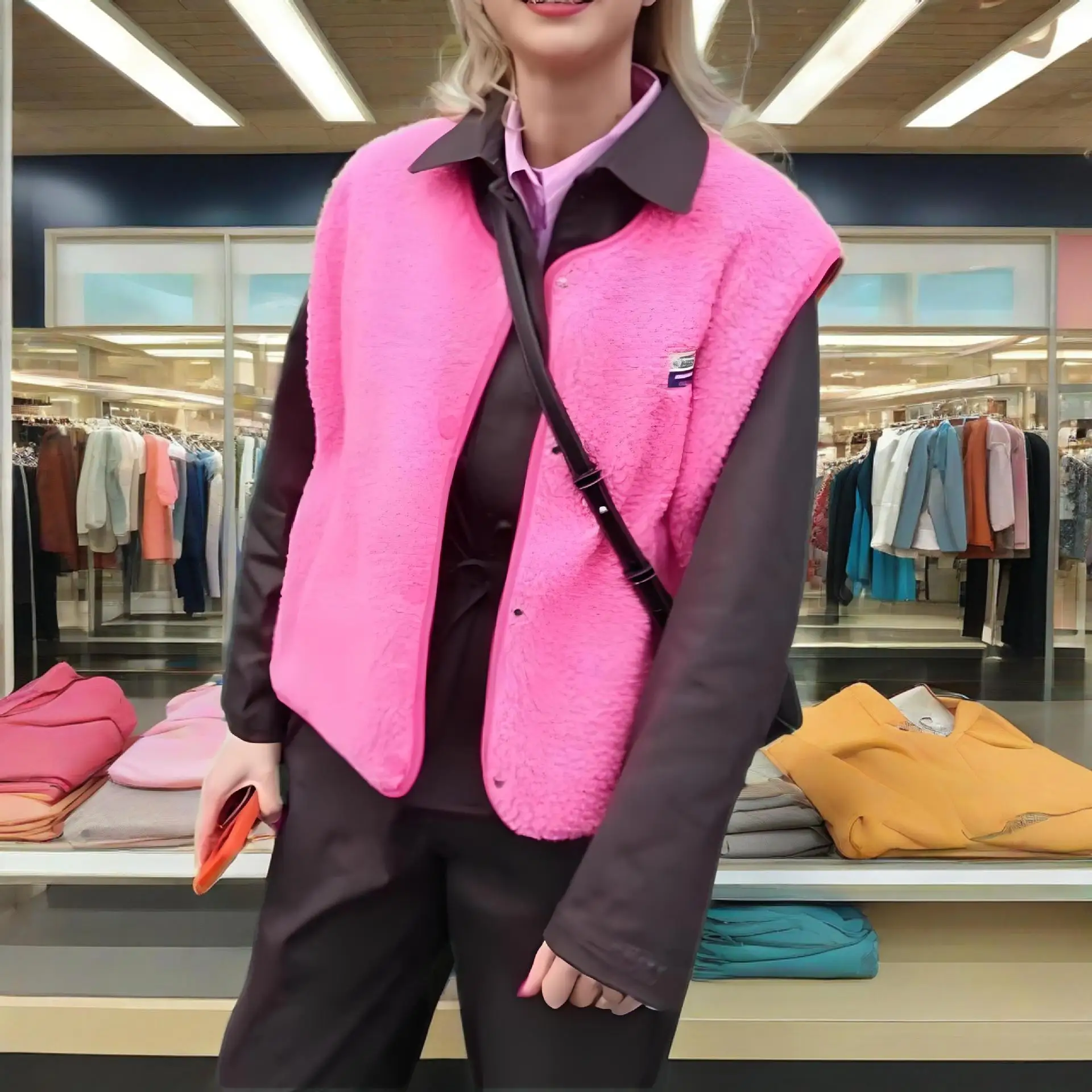 

Женский жилет без рукавов из искусственного меха, модный свободный крой на одной пуговице, весенне-осенняя верхняя одежда с круглым вырезом