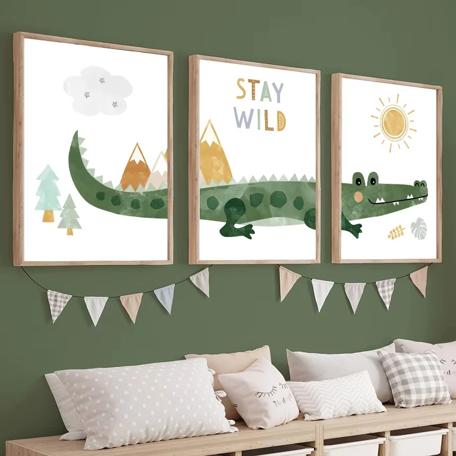 التمساح بالون الأسد الفيل الزرافة الرسم على لوحات القماش الجدارية الشمال الملصقات والمطبوعات غرفة الطفل والأطفال الديكور #1