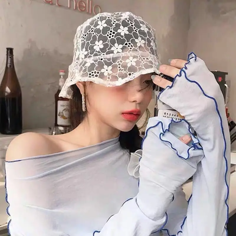 2021 spring Women\'s Bucket Hat Caps Hip Hop Gorros Panama Summer Hat Beach Sun Fishing Flower Lace Breathable Gorras