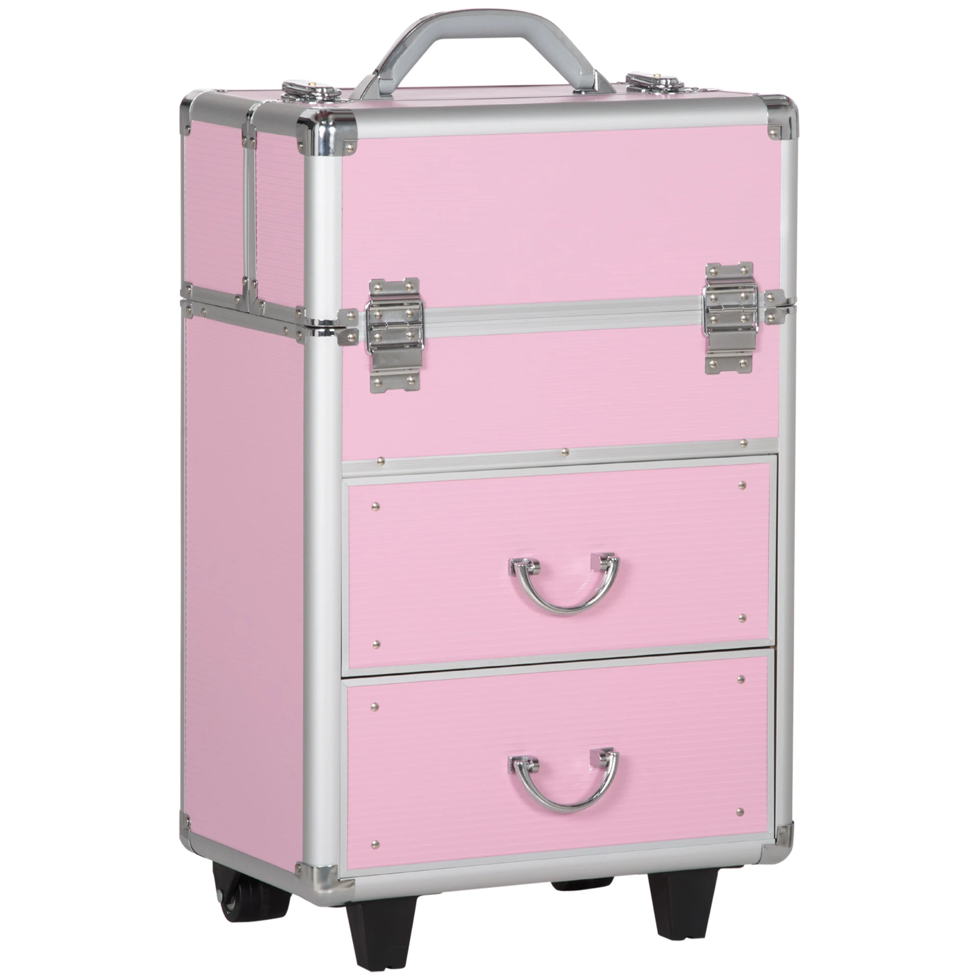 HOMCOM professional makeup case with wheels 36x23x58 cm pink