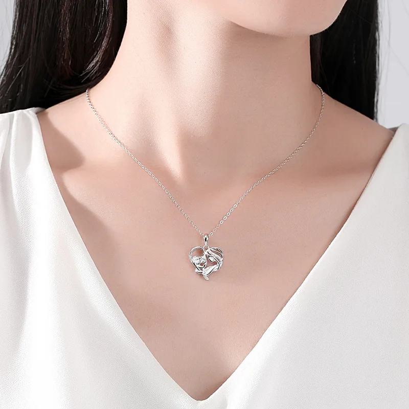 Collier avec Pendentif en Forme de Cœur en Argent 925 group, Chaîne Ajustable de 45cm, Bijoux pour la ixdes Mères, Cadeau pour Maman