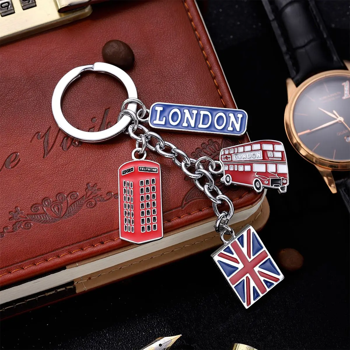 LUOEM UK Flag Red Keychain Souvenir Keychain British London Style Keyring Car Keyring Bag Charms
