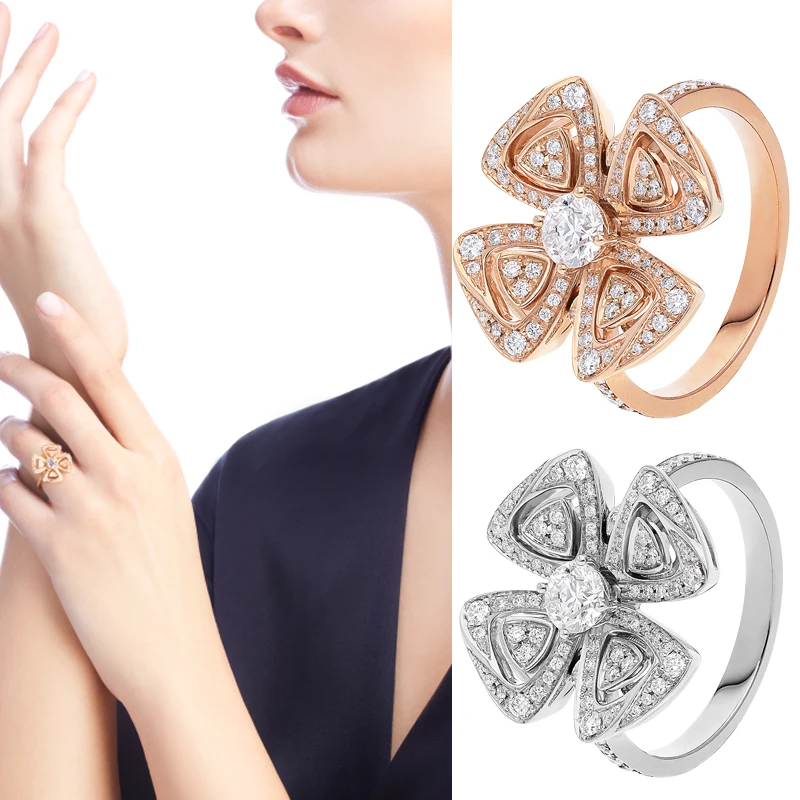 

2025 new Fiorever series diamond studded windmill flower ring, fashionable and versatile, a must-have for banquets