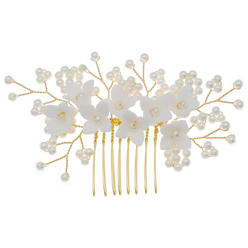 

Pearl Flower Hair Comb Elegant Bridal Wedding Hair Side Comb Delicate Fashionable Design for Brides Evening Outfits Gift
