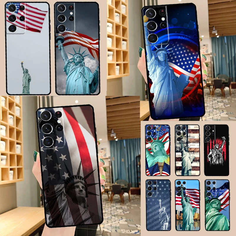 America Flag Statue of Liberty Phone Case For Samsung Galaxy S20 FE S21 S22 S23 Ultra Note 20 Note 10 S8 S9 S10 Plus Cover