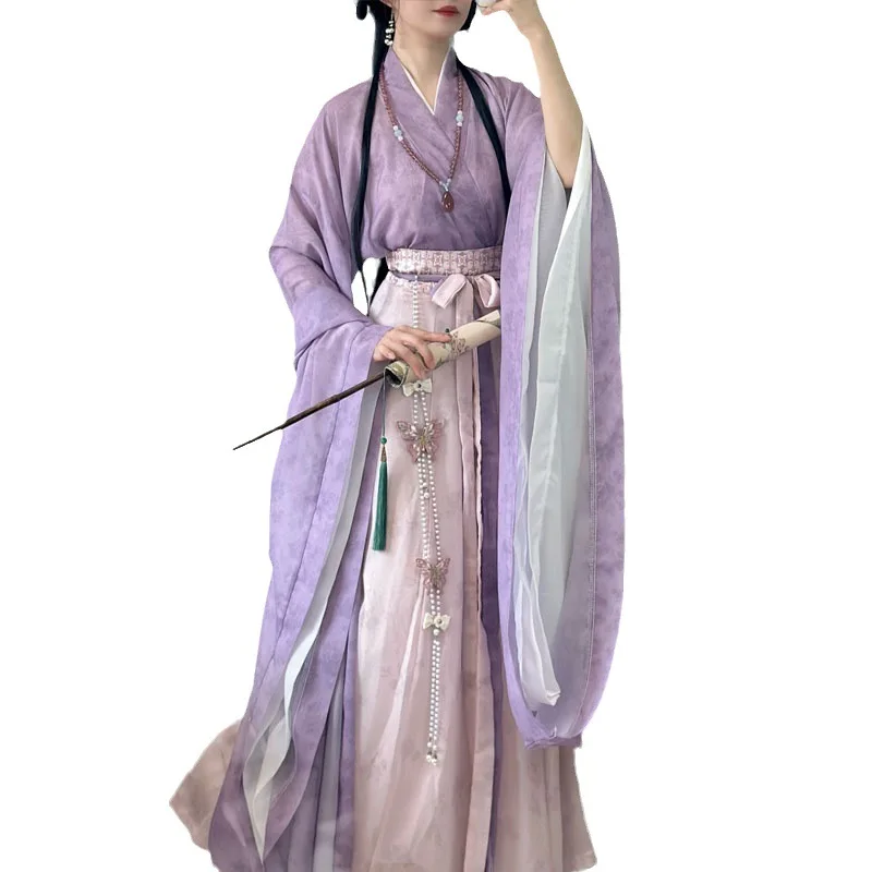 Hanfu estilo wei jin para mulheres, gola larga, manga larga, comprimento da cintura multicamadas, dinastias do norte e do sul, original legal, adulto