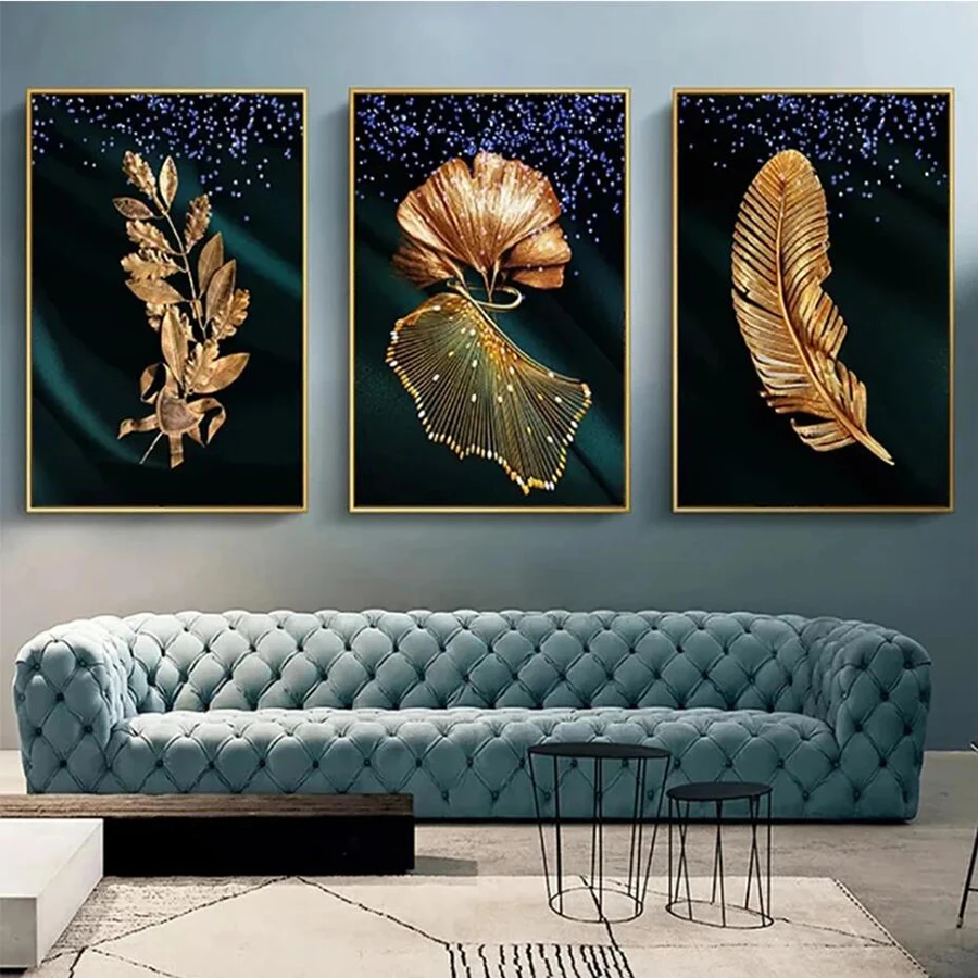 3 Piece Set Diamond Painting Yellow Leaves Diy Full Mosaic Embroidery Plant Landscape Triptych Diy Jewelry Cross Stitch Picture